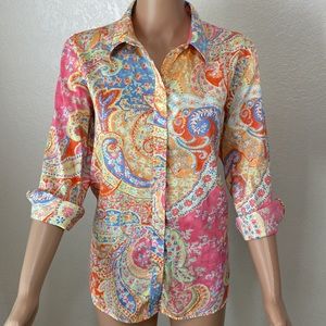 Lauren Ralph Lauren + Paisley Blouse + Size XL
